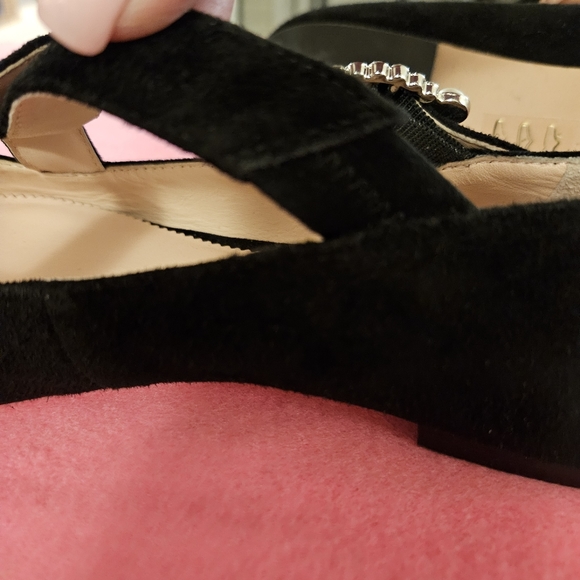 J CREW Black Suede MARINA CRISS CROSS Pearl Rhinestone buckle Dress Flat 9.5 - Picture 7 of 10